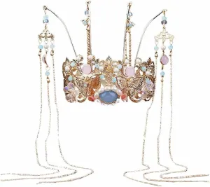 Long Tassel Phoenix Coronet Simulated Pearls Tiaras and Crowns Headbands Hair Sticks Wedding Hair Jewelry