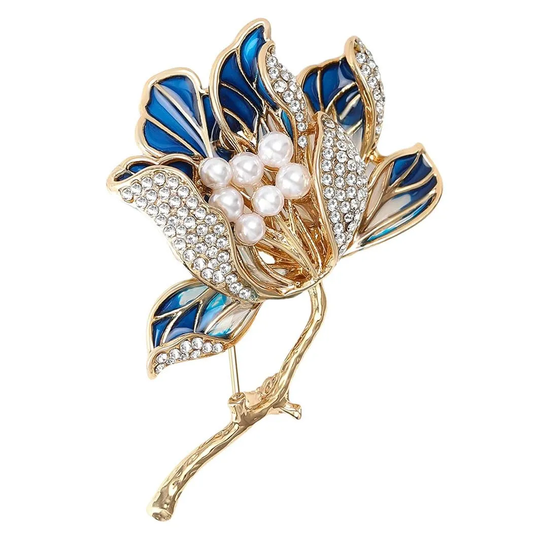 Luxury Flower Brooches For Unisex Pearl Plant Pins Casual Party Accessories Gifts Decoration Purple5136