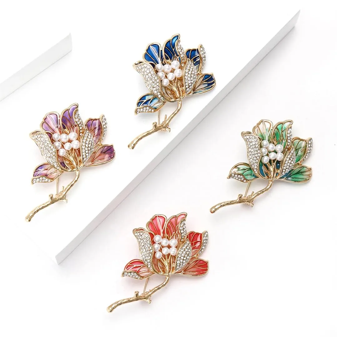 Luxury Flower Brooches For Unisex Pearl Plant Pins Casual Party Accessories Gifts Decoration Purple5136
