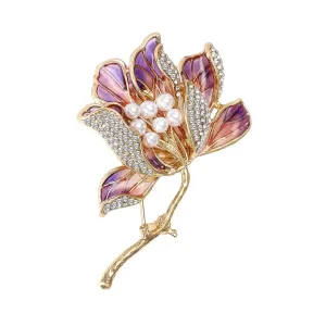 Luxury Flower Brooches For Unisex Pearl Plant Pins Casual Party Accessories Gifts Decoration Purple5136