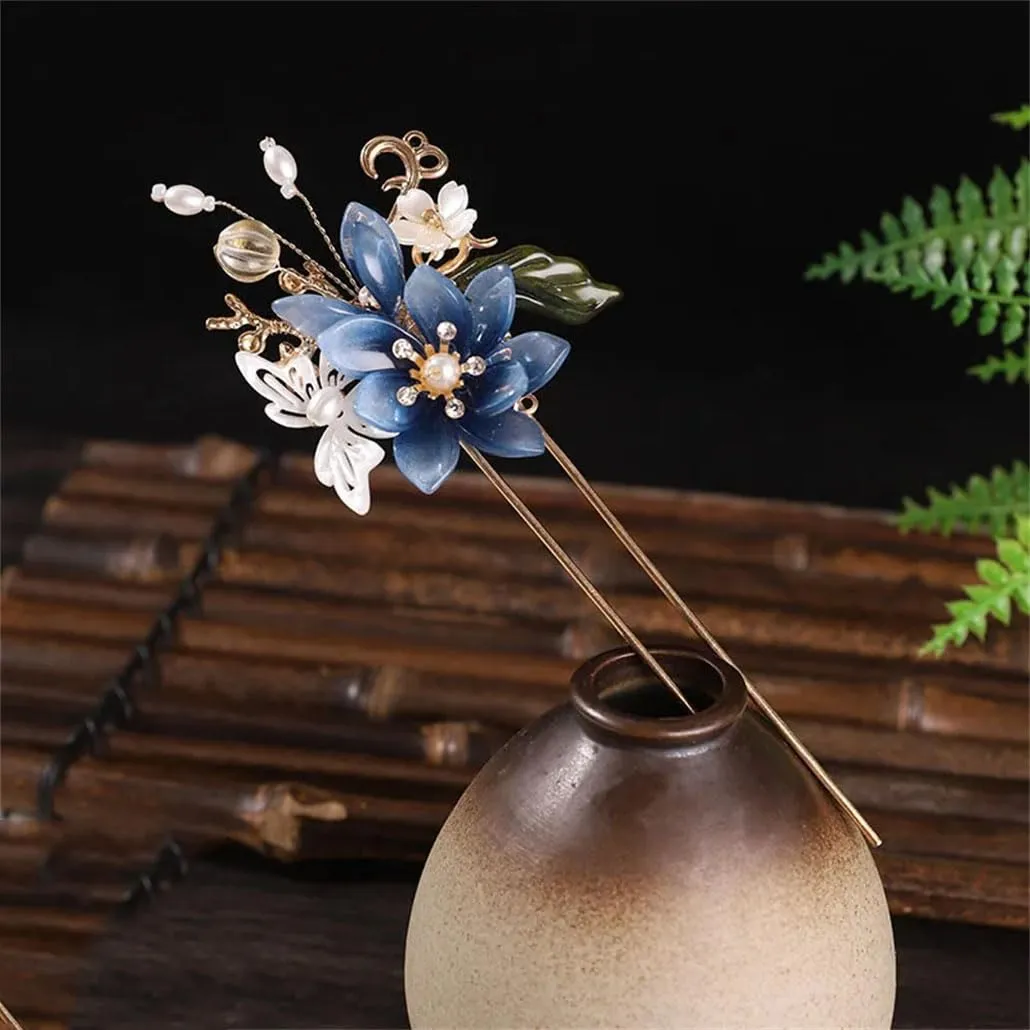 Luxury Hairclip Flower Hairpin Pearls Long Tassel Hair Sticks Vintage Chinese Hair Accessories Sets