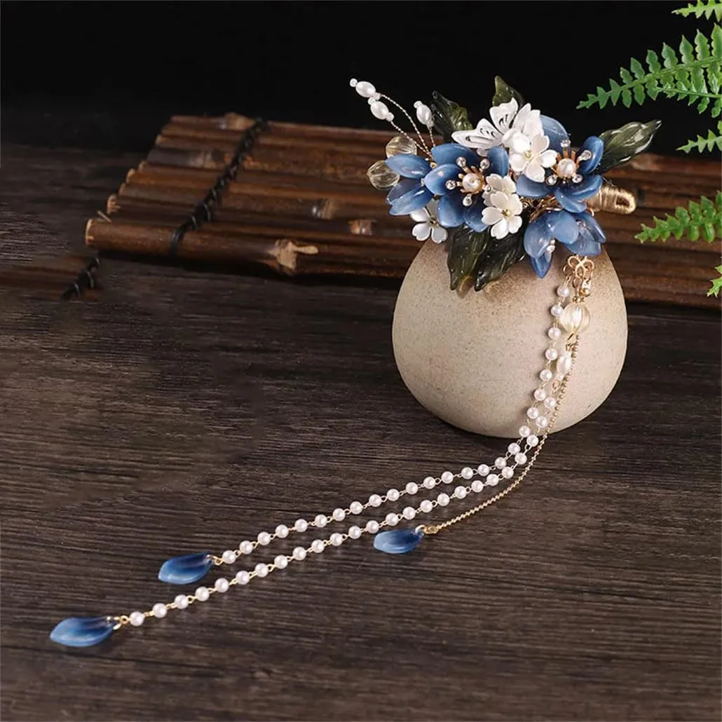 Luxury Hairclip Flower Hairpin Pearls Long Tassel Hair Sticks Vintage Chinese Hair Accessories Sets