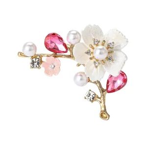 Luxury Pearl Plum Flower Brooches For Unisex Plant Pins Casual Party Accessories Gifts MM-BR-4428-RD1