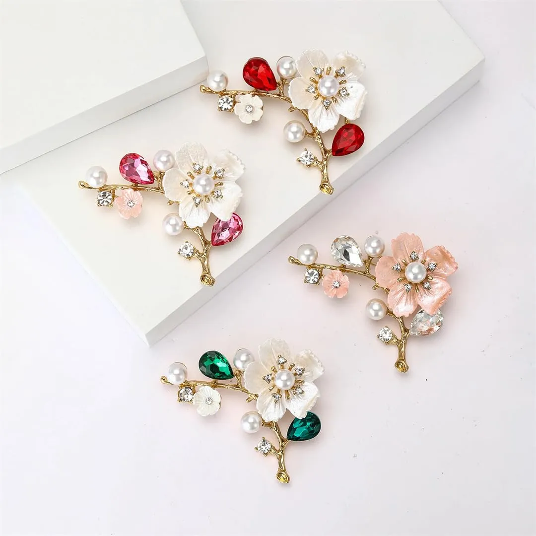 Luxury Pearl Plum Flower Brooches For Unisex Plant Pins Casual Party Accessories Gifts MM-BR-4428-RD1