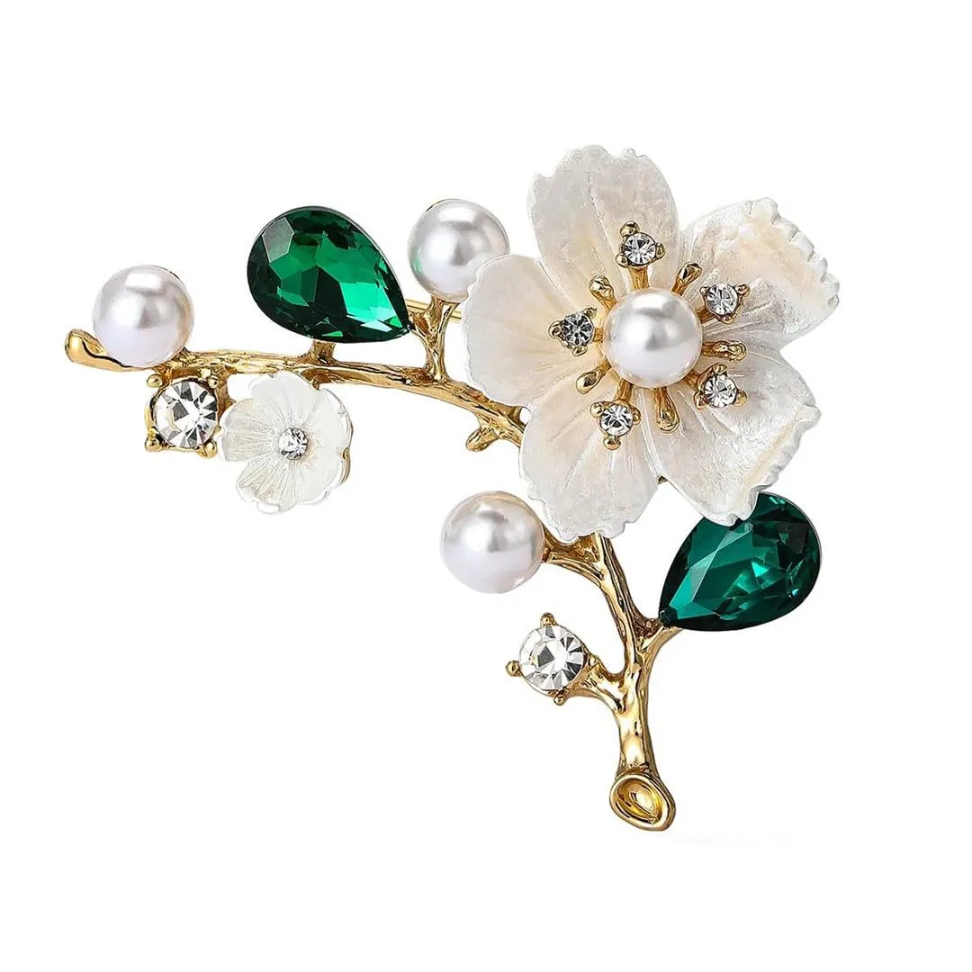 Luxury Pearl Plum Flower Brooches For Unisex Plant Pins Casual Party Accessories Gifts MM-BR-4428-RD1