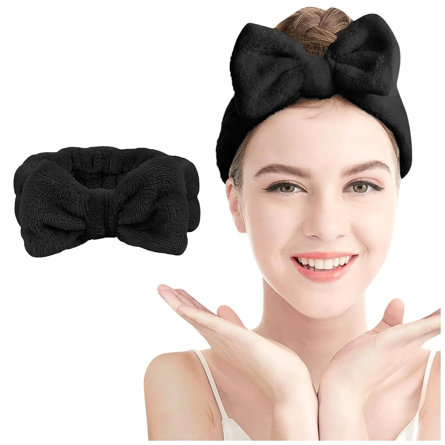 Makeup Headband Soft Hydrotherapy Headband 1 Piece Bow Hairband Women's Facial Coral Velvet Headband For Shower Face Wash