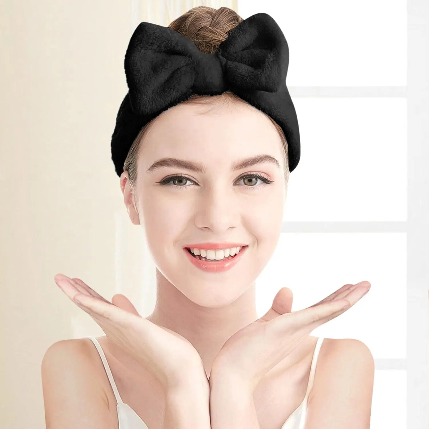 Makeup Headband Soft Hydrotherapy Headband 1 Piece Bow Hairband Women's Facial Coral Velvet Headband For Shower Face Wash