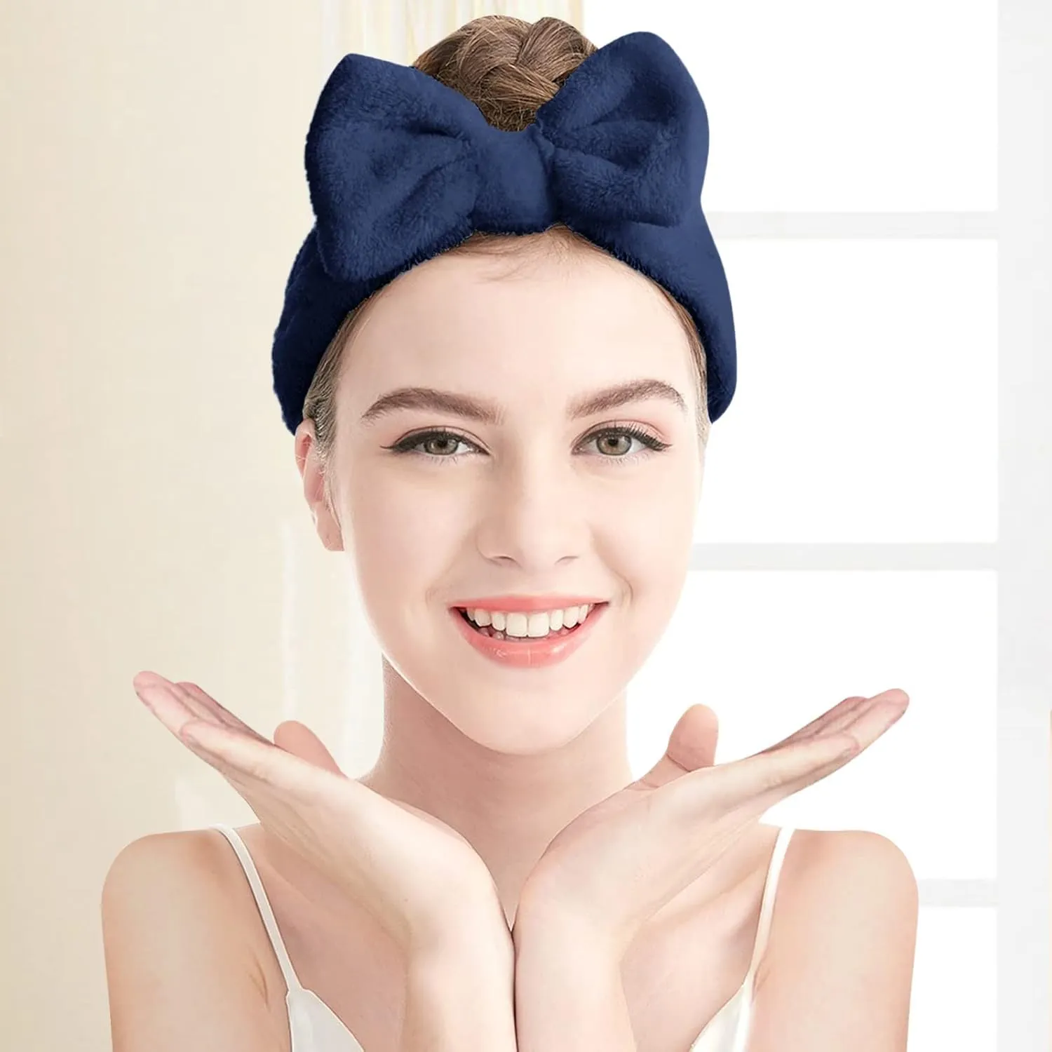 Makeup Headband Soft Hydrotherapy Headband 1 Piece Bow Hairband Women's Facial Coral Velvet Headband For Shower Face Wash