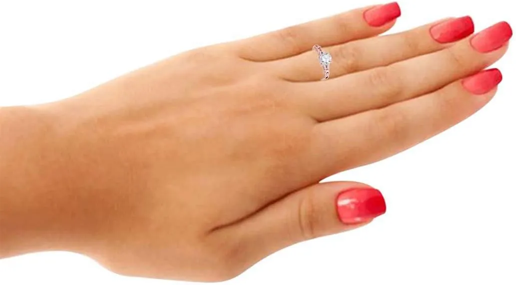 Mauli Jewels 0.75 Carat Diamond Halo Engagement Wedding Ring 4 prong 14K Rose Gold