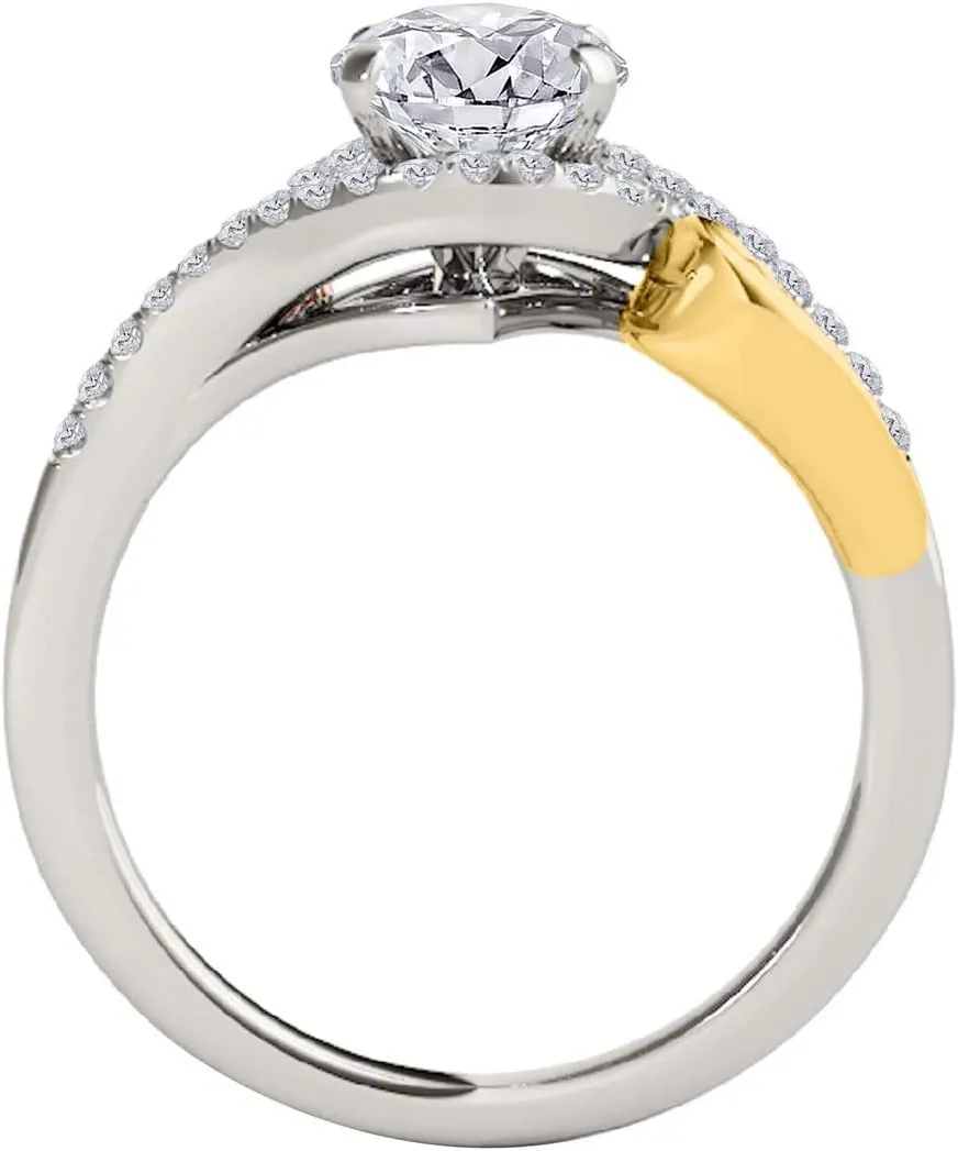 Mauli Jewels 1/2 Carat Halo Two-Tone Diamond Engagement Ring 4 prong 14k Solid Rose & White Gold