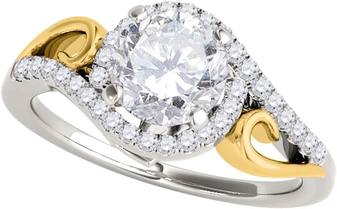 Mauli Jewels 1/2 Carat Halo Two-Tone Diamond Engagement Ring 4 prong 14k Solid Rose & White Gold