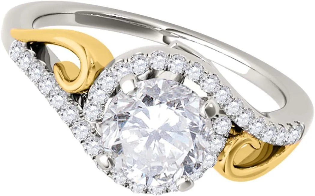 Mauli Jewels 1/2 Carat Halo Two-Tone Diamond Engagement Ring 4 prong 14k Solid Rose & White Gold