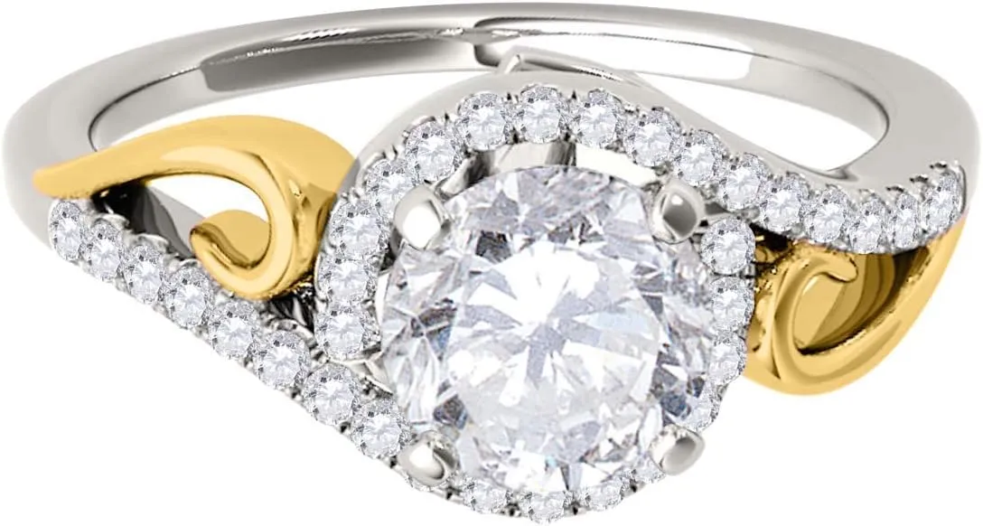 Mauli Jewels 1/2 Carat Halo Two-Tone Diamond Engagement Ring 4 prong 14k Solid Rose & White Gold