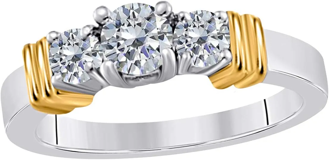Mauli Jewels 1/2 Carat Three Stone Two-Tone Diamond Engagement Bridal Ring Prong 14K White and Yellow Gold