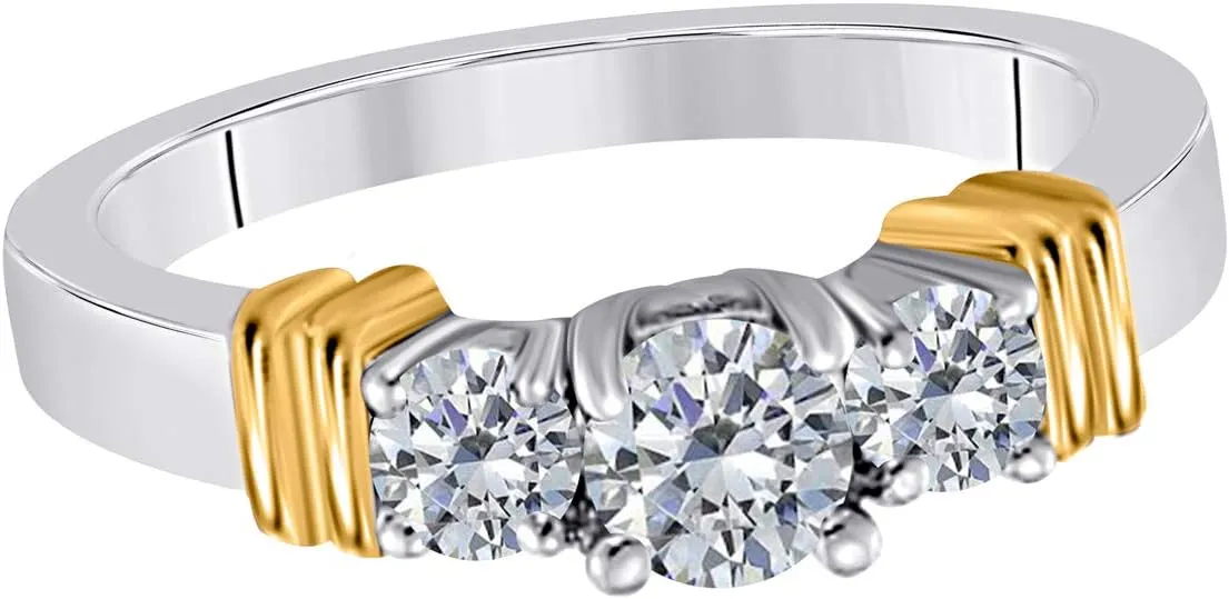 Mauli Jewels 1/2 Carat Three Stone Two-Tone Diamond Engagement Bridal Ring Prong 14K White and Yellow Gold