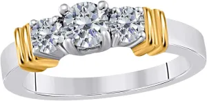 Mauli Jewels 1/2 Carat Three Stone Two-Tone Diamond Engagement Bridal Ring Prong 14K White and Yellow Gold