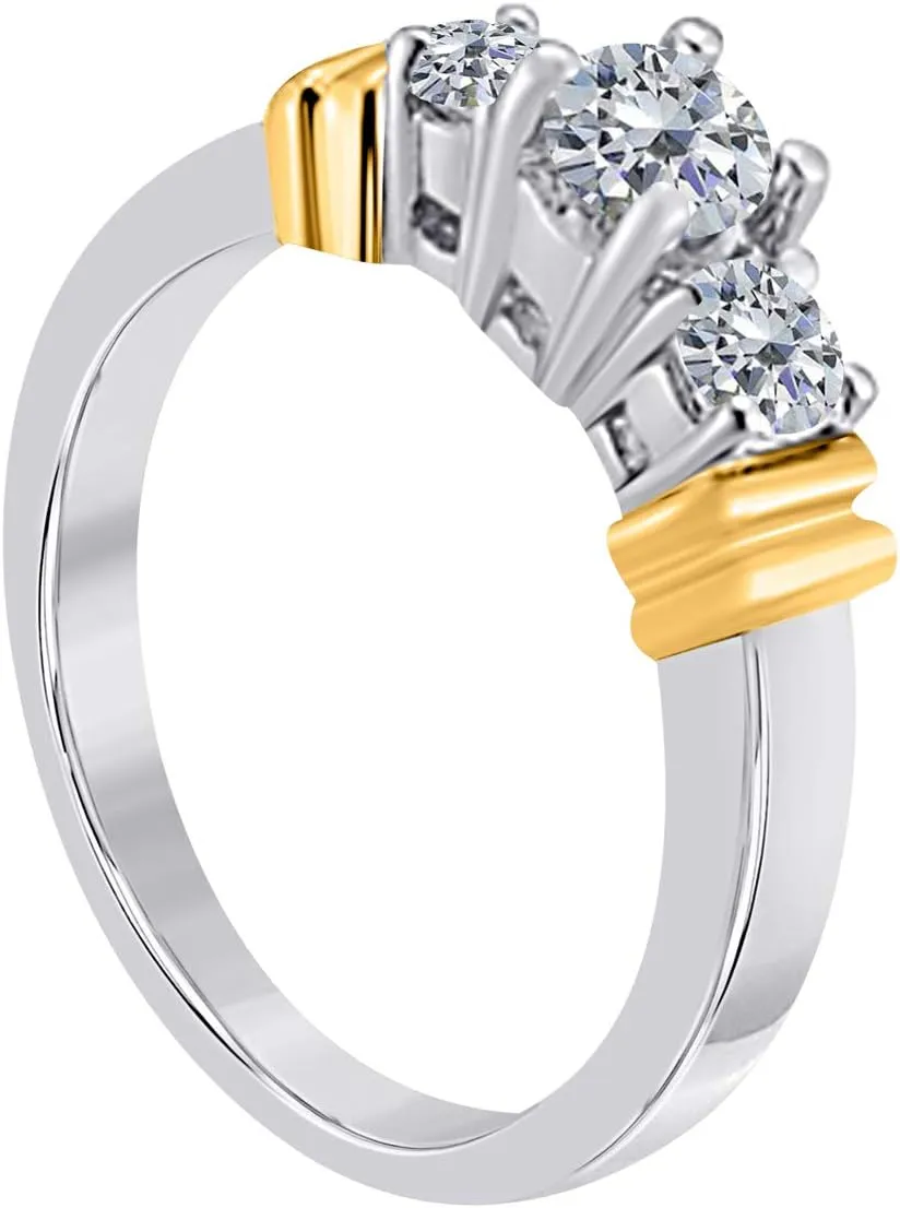 Mauli Jewels 1/2 Carat Three Stone Two-Tone Diamond Engagement Bridal Ring Prong 14K White and Yellow Gold
