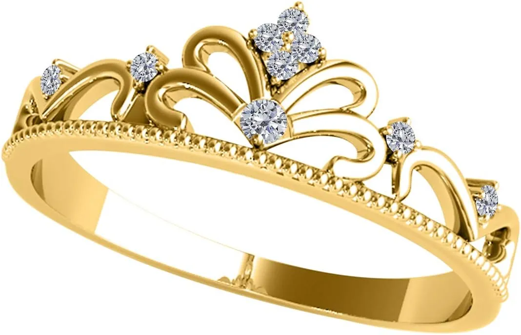 MauliJewels 0.07 Carat Diamond Milgrained Wedding Band Prong-Setting 10K Solid Rose, White & Yellow Gold