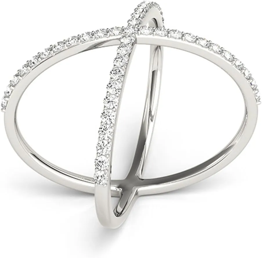 MauliJewels 0.50 Carat Criss Cross Diamond Fashion Ring prong 10K White/Rose/Yellow Gold