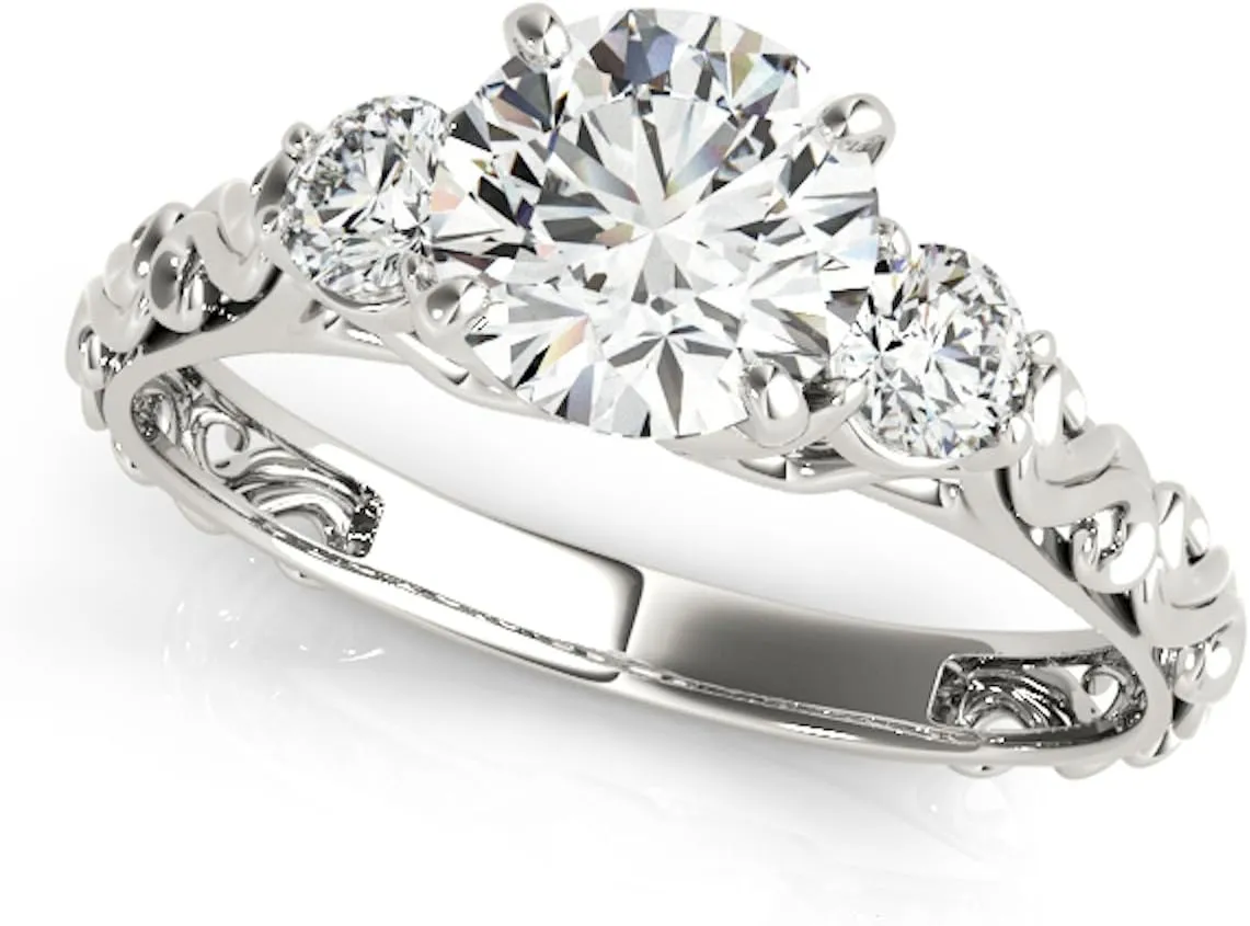 MauliJewels 0.50 Ct. Three-Stone Diamond Engagement Ring Women, 14K Solid Gold