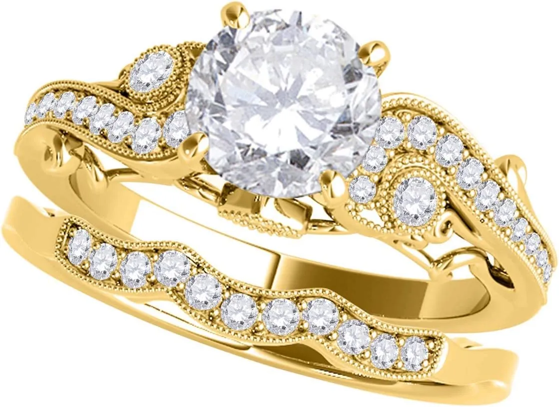 MauliJewels | 0.56 Carat Diamond Engagement Bridal Ring Set Prong Setting 14K Solid Rose White Yellow Gold