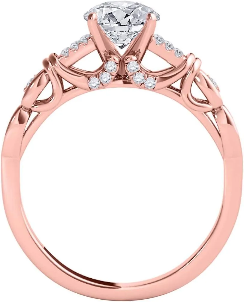 MauliJewels 0.75 Carat Halo Diamond Glittering Bridal Set Engagement Ring 4 prong 14K Rose Gold