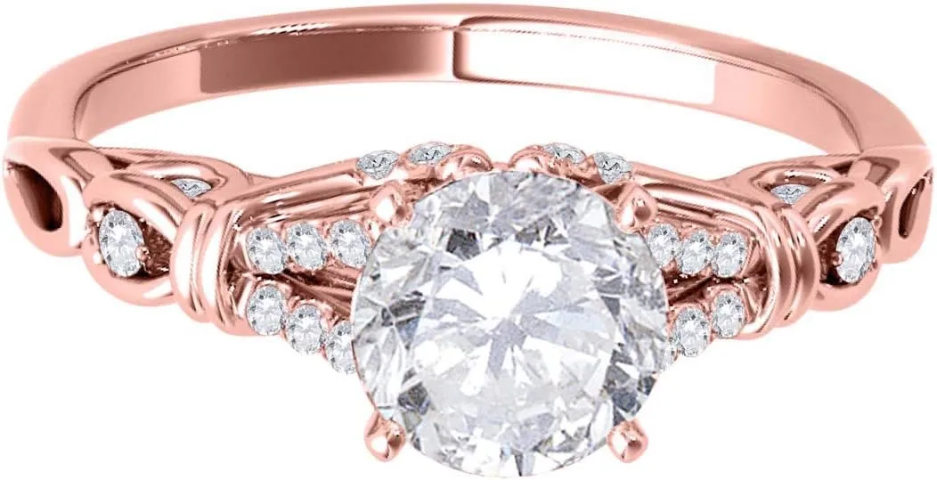 MauliJewels 0.75 Carat Halo Diamond Glittering Bridal Set Engagement Ring 4 prong 14K Rose Gold