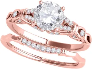 MauliJewels 0.75 Carat Halo Diamond Glittering Bridal Set Engagement Ring 4 prong 14K Rose Gold