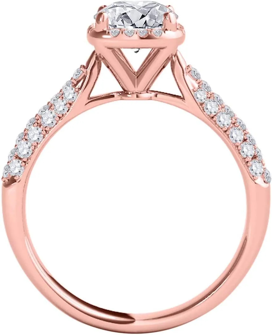 MauliJewels 1 Carat Halo Wedding Engagement Diamond Ring 4 Prong 14k Solid Rose Gold