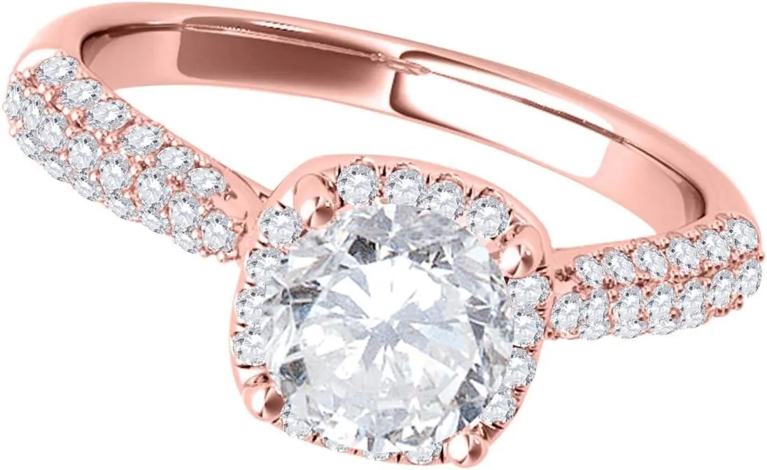 MauliJewels 1 Carat Halo Wedding Engagement Diamond Ring 4 Prong 14k Solid Rose Gold