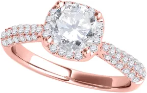 MauliJewels 1 Carat Halo Wedding Engagement Diamond Ring 4 Prong 14k Solid Rose Gold
