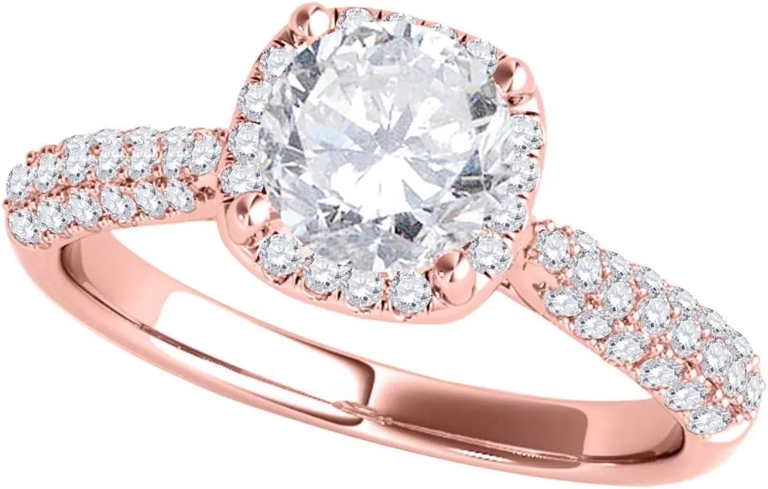 MauliJewels 1 Carat Halo Wedding Engagement Diamond Ring 4 Prong 14k Solid Rose Gold