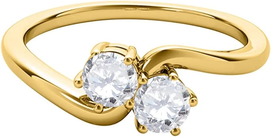 MauliJewels 1/4 Ct Two Stone White-Diamond Ring Prong 14K White Rose Yellow Gold