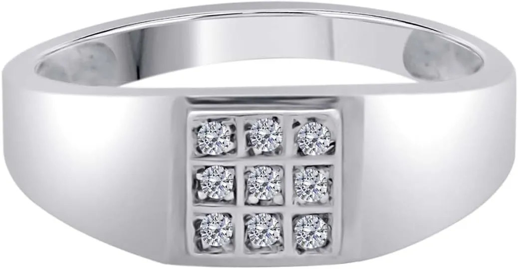 MauliJewels Engagement Rings for Men 0.09 Carat Mens Equisite Diamond Engagement Wedding Ring 4-prong 10K White Gold