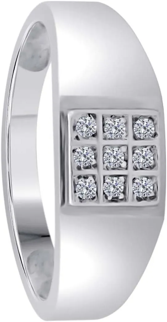 MauliJewels Engagement Rings for Men 0.09 Carat Mens Equisite Diamond Engagement Wedding Ring 4-prong 10K White Gold