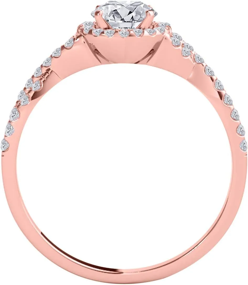 MauliJewels Engagement Rings Women 0.50 Carat Halo Diamond Engagement Ring 4-prong14K Solid Gold