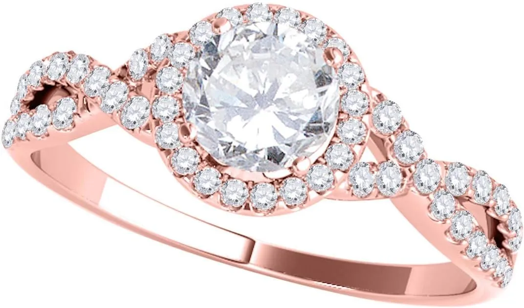 MauliJewels Engagement Rings Women 0.50 Carat Halo Diamond Engagement Ring 4-prong14K Solid Gold