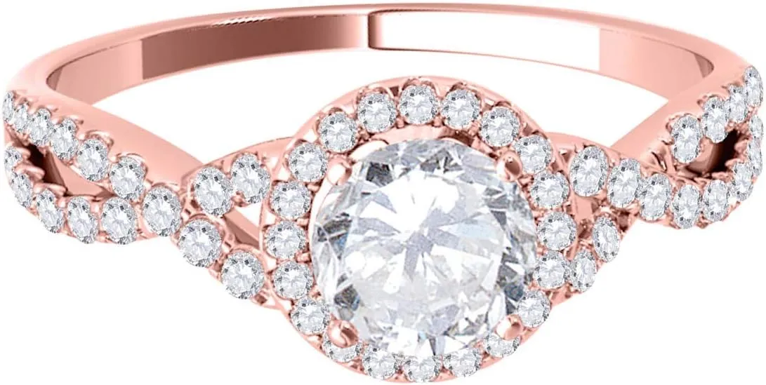 MauliJewels Engagement Rings Women 0.50 Carat Halo Diamond Engagement Ring 4-prong14K Solid Gold