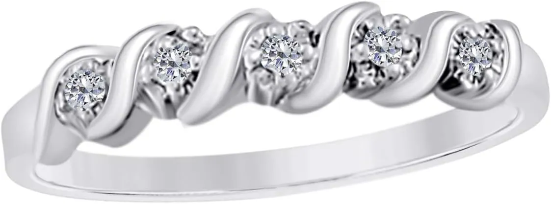 MauliJewels Rings for Women 0.05 Carat Engagement Wedding Band prong 10K Solid White Gold