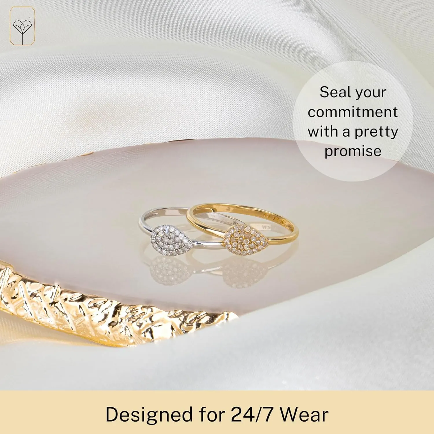 MAX   STONE Solid 10k Gold Pave Diamond Ring for Women | Pear Shaped White & Yellow Gold Diamond Ring for Women | Real Diamond Promise Ring for Her Gold | Diamond Gold Ring Sizes 6-8