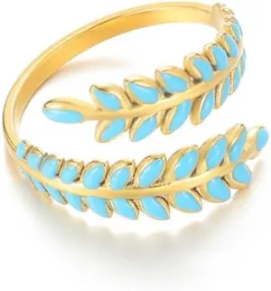 MIFYNN 14K Gold Plated Adjustable Open Ring Dainty Cute Leaf Thumb Non Tarnish Gold Stackable Rings Vintage Unique Boho Western Turquoise Hypoallergenic Jewelry Gift