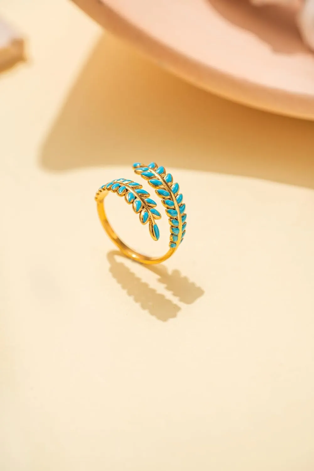 MIFYNN 14K Gold Plated Adjustable Open Ring Dainty Cute Leaf Thumb Non Tarnish Gold Stackable Rings Vintage Unique Boho Western Turquoise Hypoallergenic Jewelry Gift