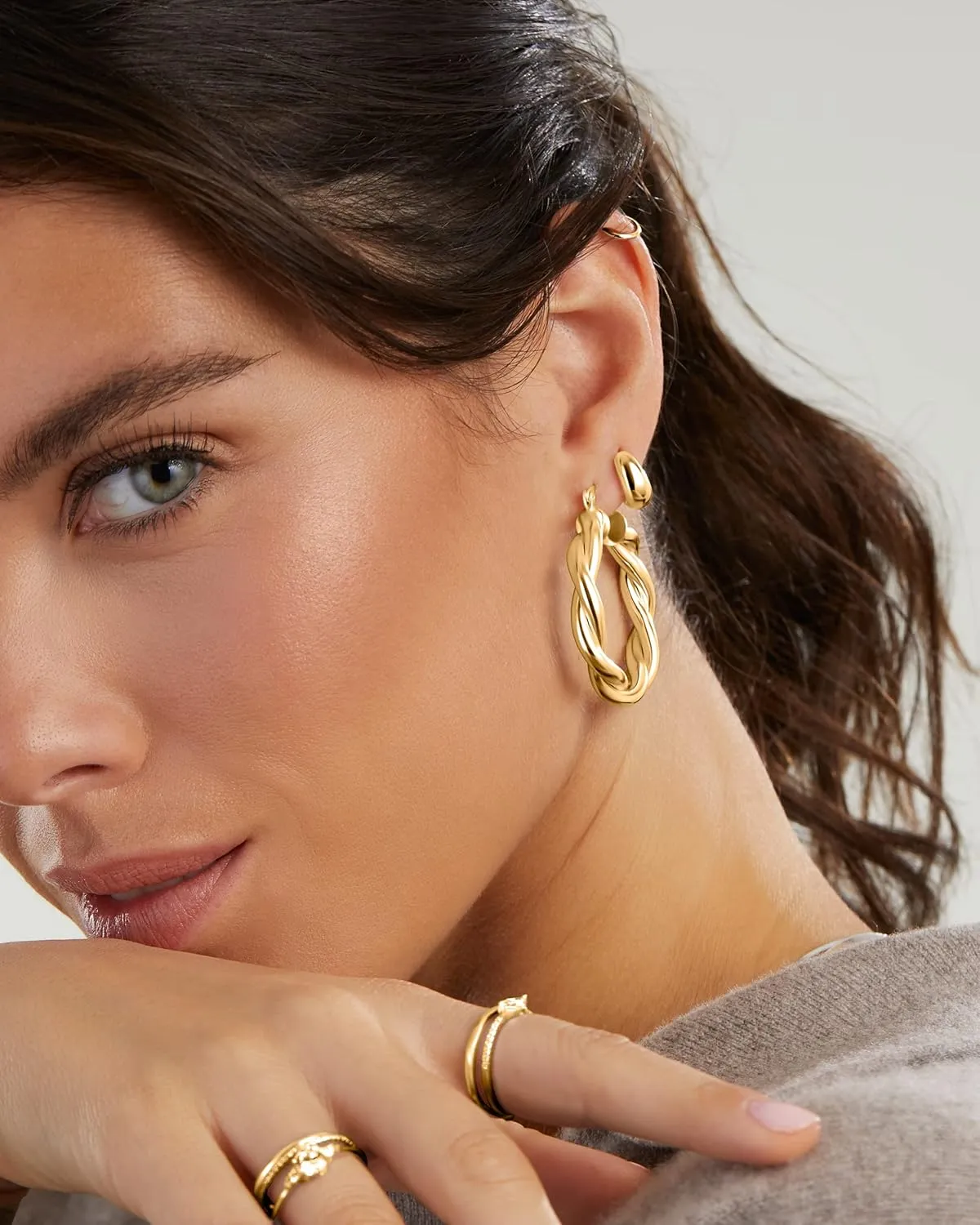 MILLA Twist Earrings - Gold Twisted Hoop Earrings & Thick Silver Hoop Earrings for Women - Big Chunky Gold Statement Earrings