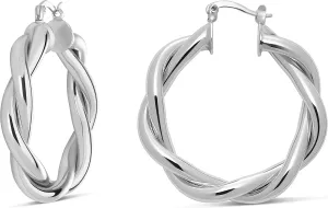 MILLA Twist Earrings - Gold Twisted Hoop Earrings & Thick Silver Hoop Earrings for Women - Big Chunky Gold Statement Earrings