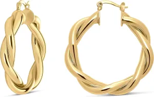 MILLA Twist Earrings - Gold Twisted Hoop Earrings & Thick Silver Hoop Earrings for Women - Big Chunky Gold Statement Earrings