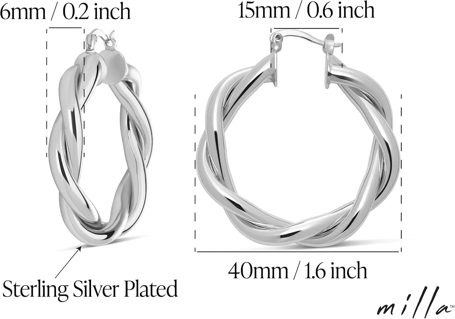 MILLA Twist Earrings - Gold Twisted Hoop Earrings & Thick Silver Hoop Earrings for Women - Big Chunky Gold Statement Earrings