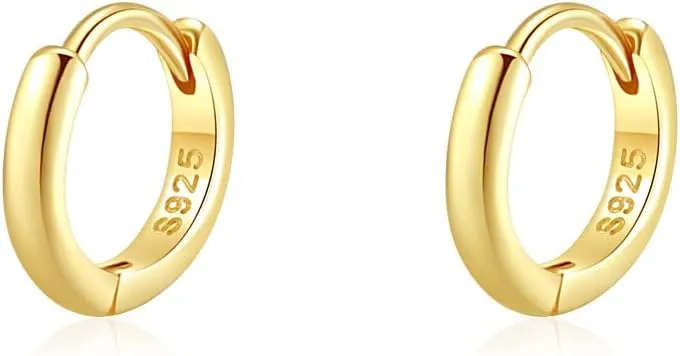 Mini Tiny Huggie Hoop Earrings Top Upper Ear Cartilage Forward Helix Cuff Plain Simple 925 Sterling Silver Gold 9mm 8mm 7mm 6mm 5mm Hoop Earrings