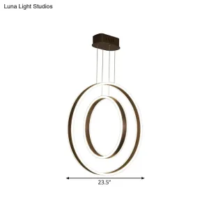 Minimalist LED Dual Hoop Pendant Light with Warm/White Down Lighting - Dark Coffee Aluminum