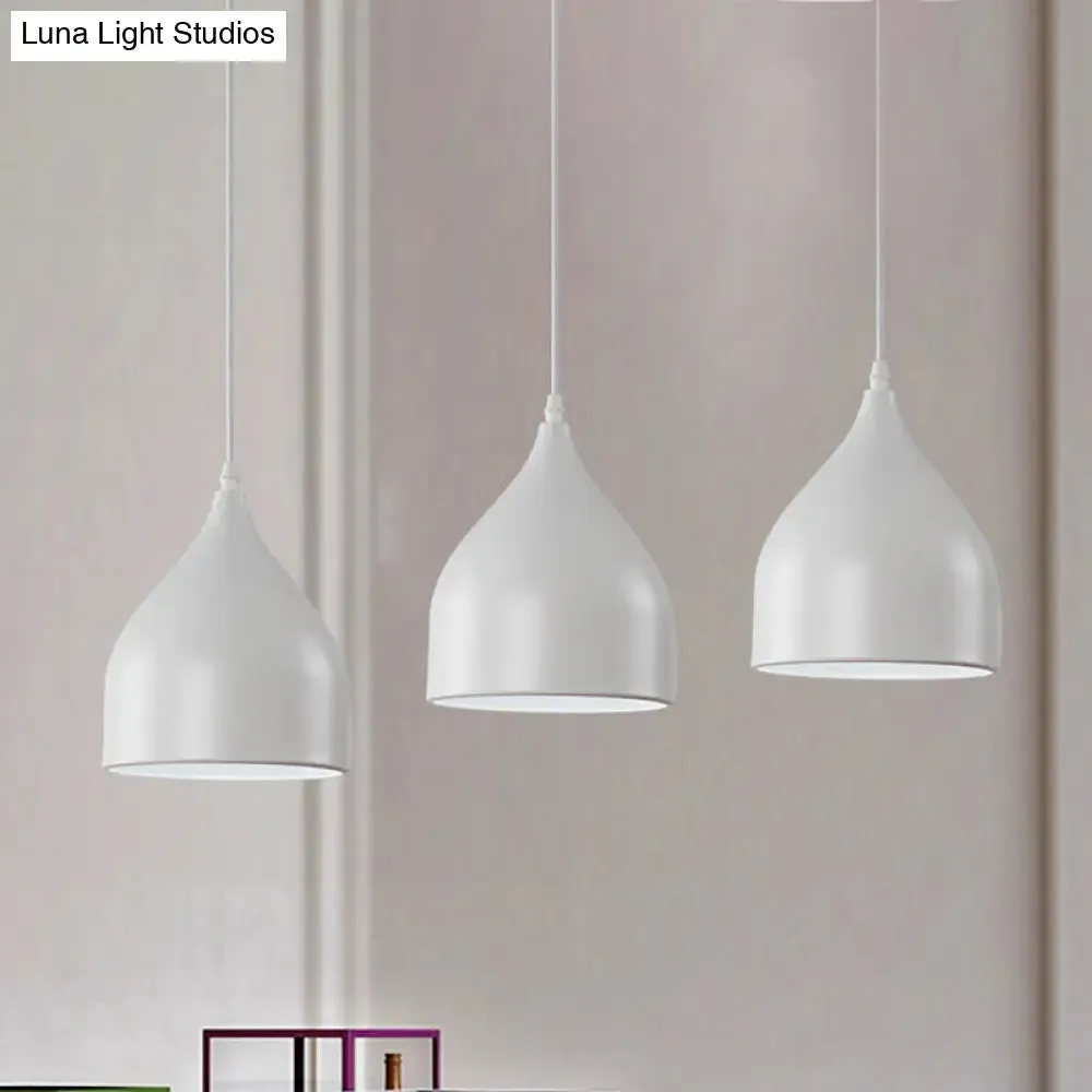 Modern 3-Light Bell Pendant in Black/White Metal with Round/Linear Canopy