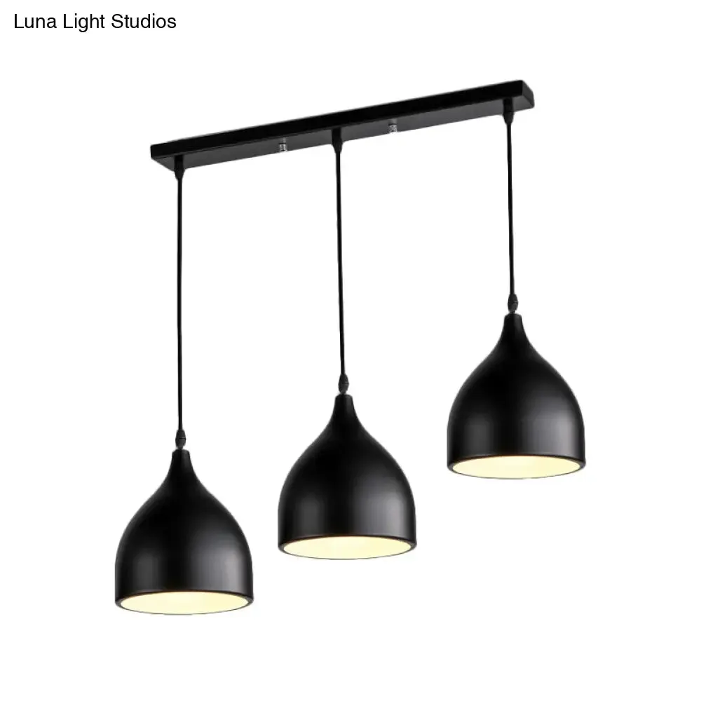 Modern 3-Light Bell Pendant in Black/White Metal with Round/Linear Canopy